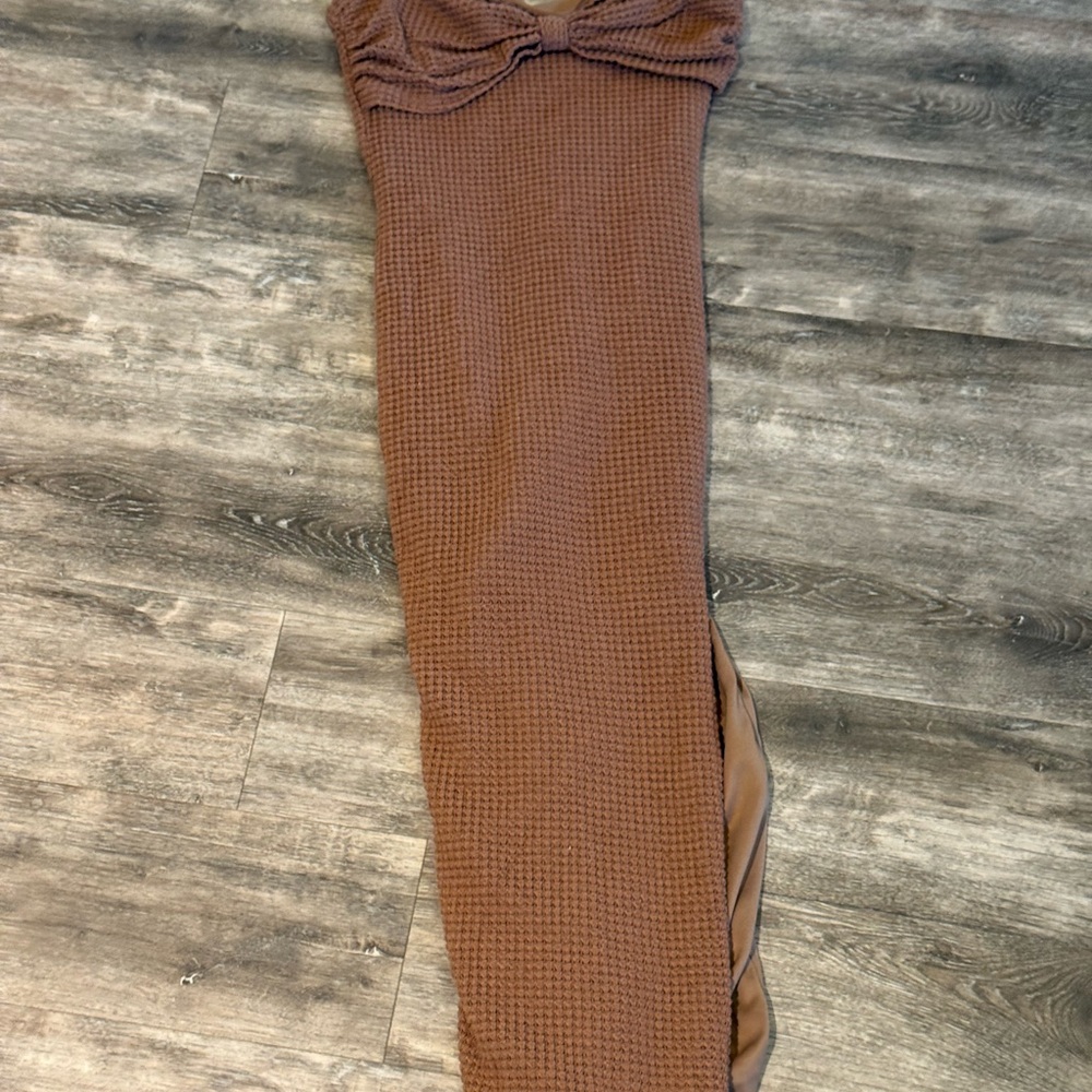 Brown Textured strapless dress